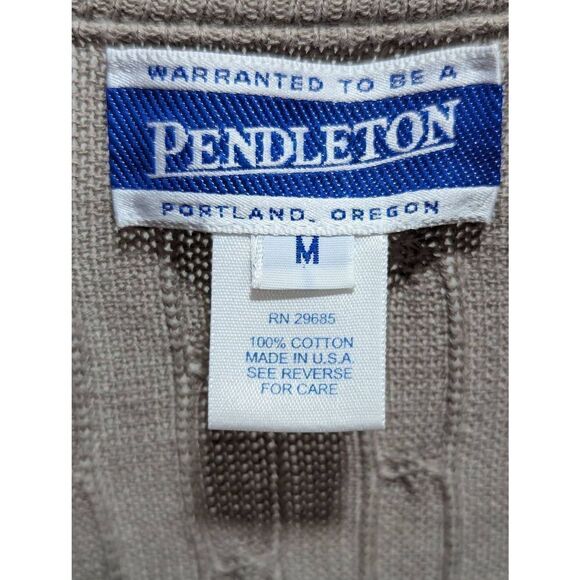 Pendleton Women's Medium Tan Cable Knit Cotton Short Sleeve Pullover Sweater - Picture 2 of 5